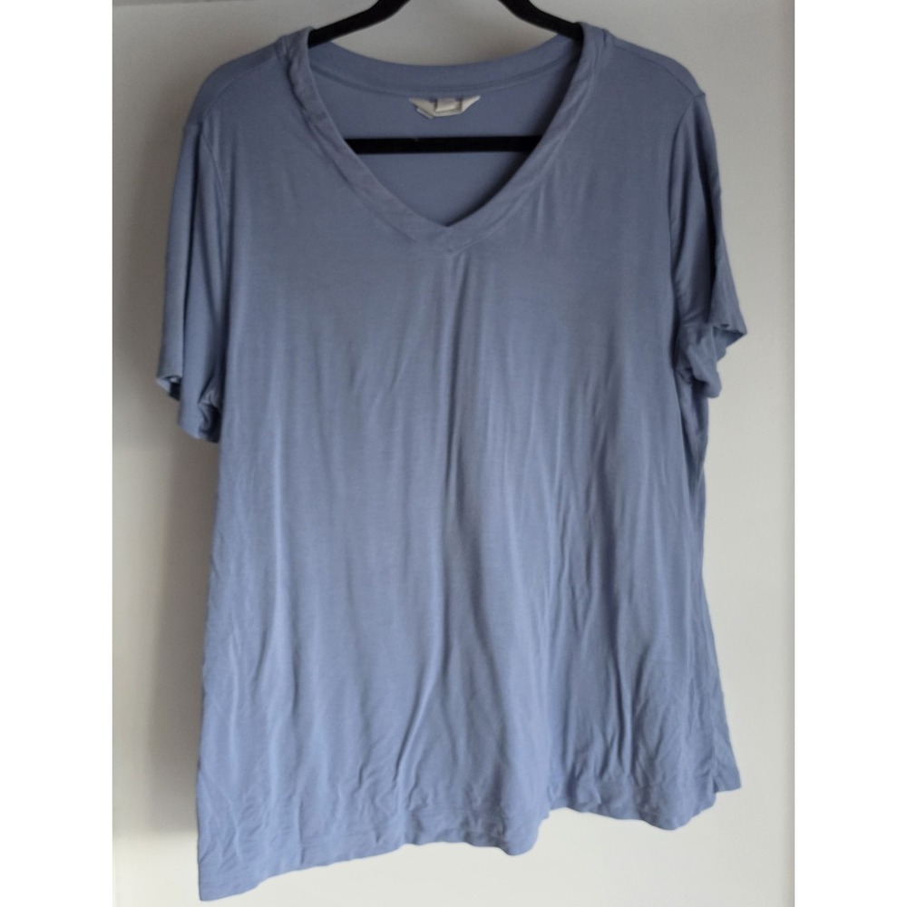 Soma Women's V-Neck T-Shirt Large Blue Solid Short Sleeve Casual Top Tee
